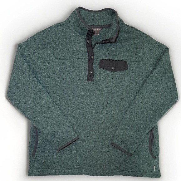 Eddie Bauer Tops - Eddie Bauer Women Fleece Pullover Sweatshirt Sz M Green 1/4 Snap Close 3 Pocket